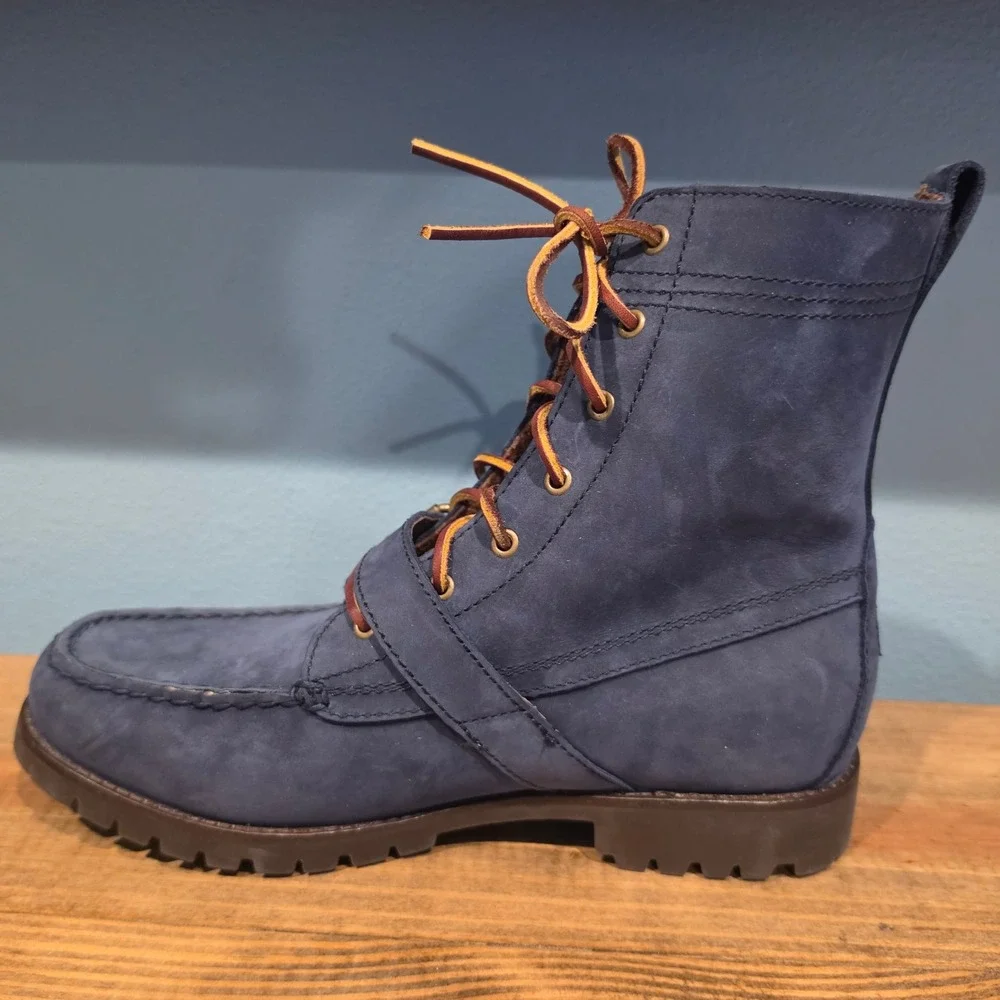 Polo Ralph Lauren Mens Ranger Boots Navy Blue Nubuck Leather Buckle Strap 9.5